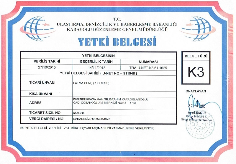 K3 Yetki Belgesi